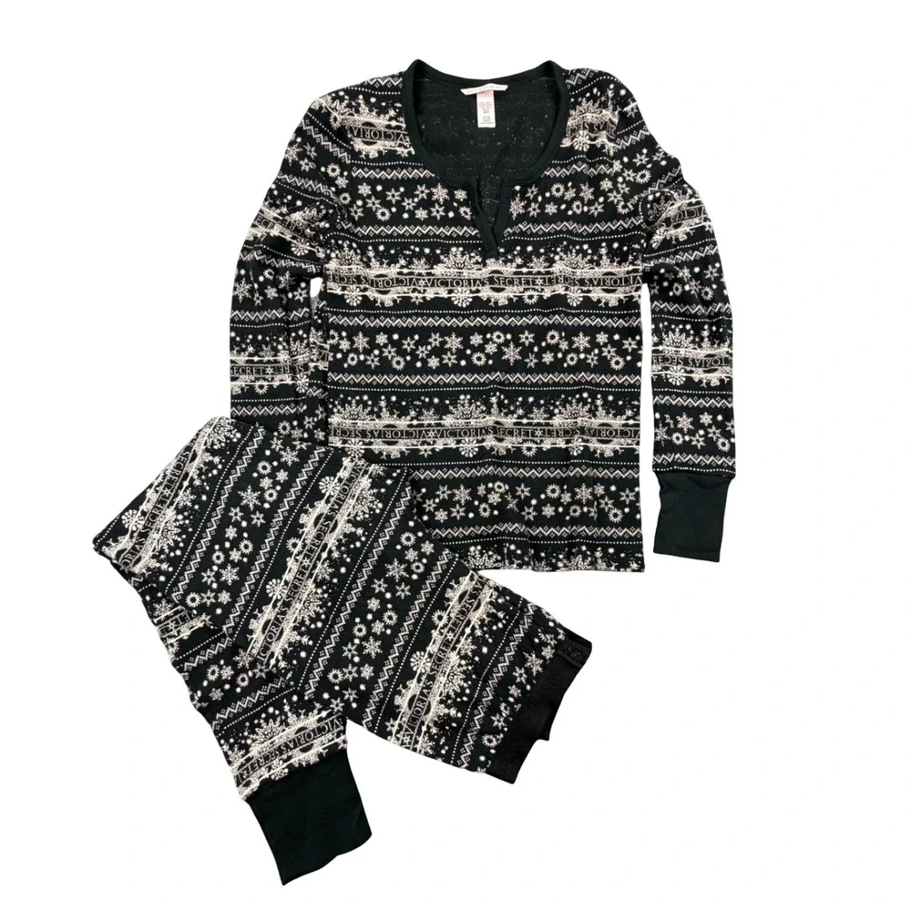 Victoria's Secret Christmas Snowflake Fair Isle Thermal Pajama Set S